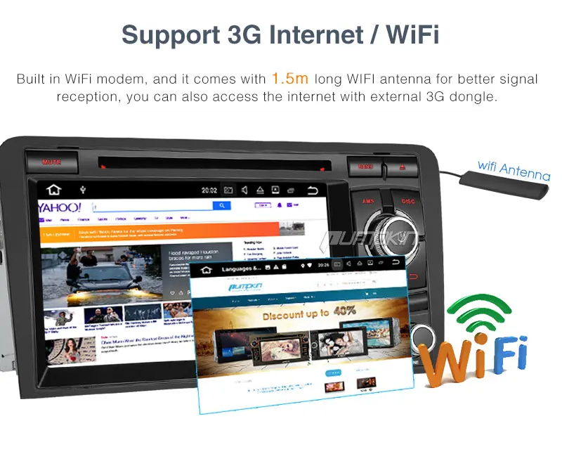 Best Pumpkin 2 Din7" Android 7.1 Car Multimedia DVD Player For Audi A3 2003-2011 GPS Navigation Car Stereo Wifi FM Rds Radio Headunit 9