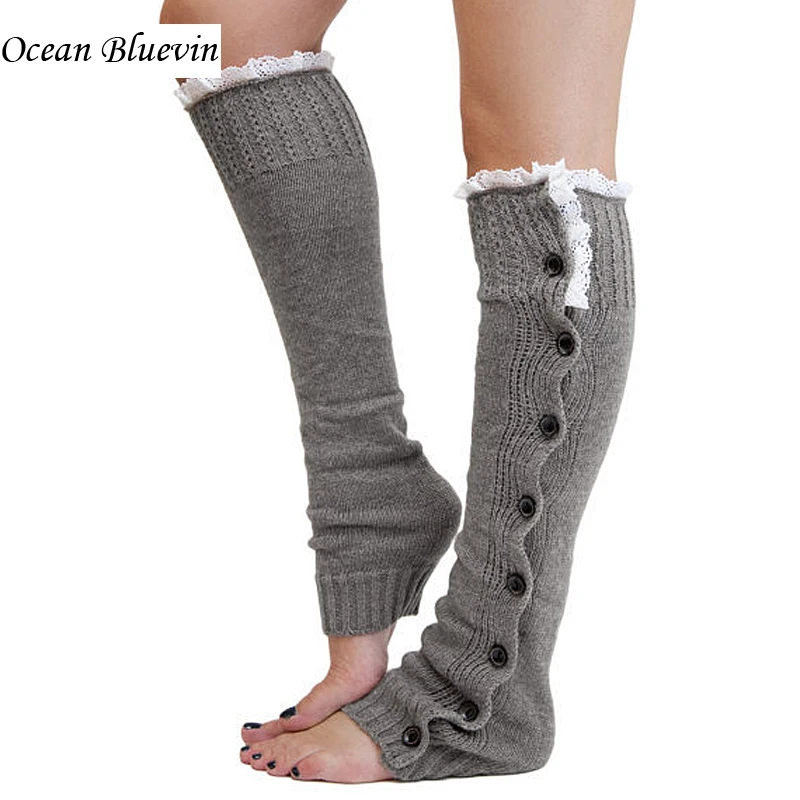Fashion Women's Long Leg Warmers For Boots Solid Color Knitting Lace 7