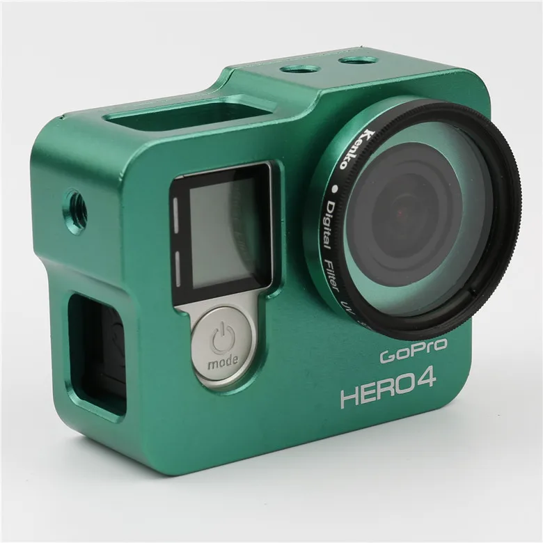 Gopro hero 4 3+ case Алюминий сплав защитный корпус чехла+ фильтр Лен для Gopro Go pro hero 4 hero 3+ камера аксессуары - Цвет: green