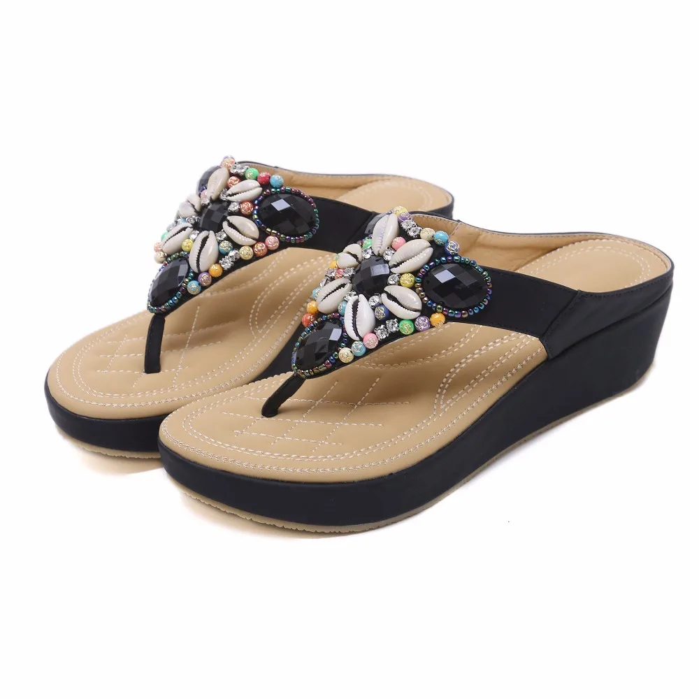 

B2-7 Size 35-42 Women Platform Soft Leather Slippers Lady Comfort Flip Flops Female Outdoor Shoes Woman Luxurious Wedges Shoe