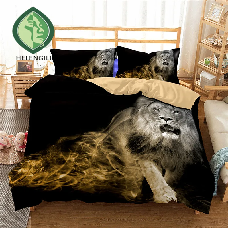 

HELENGILI 3D Bedding Set Lion Print Duvet cover set lifelike bedclothes with pillowcase bed set home Textiles #3-01