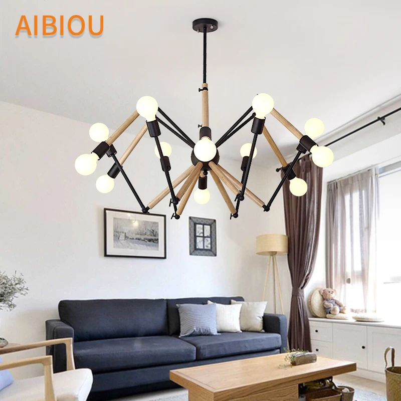 

AIBIOU Originality LED Chandelier For Living Room Modern Wooden Chandeliers Adjustable Hanging Dining Lighting Fixtures