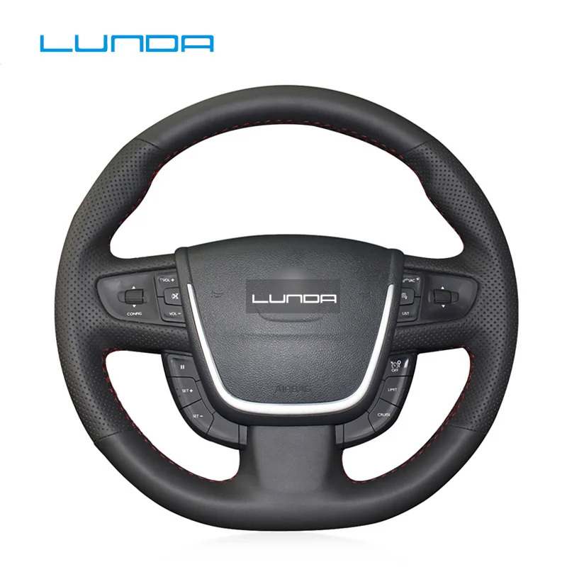 

LUNDA Black Leather Car Steering Wheel Cover for Peugeot 508 2011-2008 508 SW 2011-2008 Car Styling Interior accessories