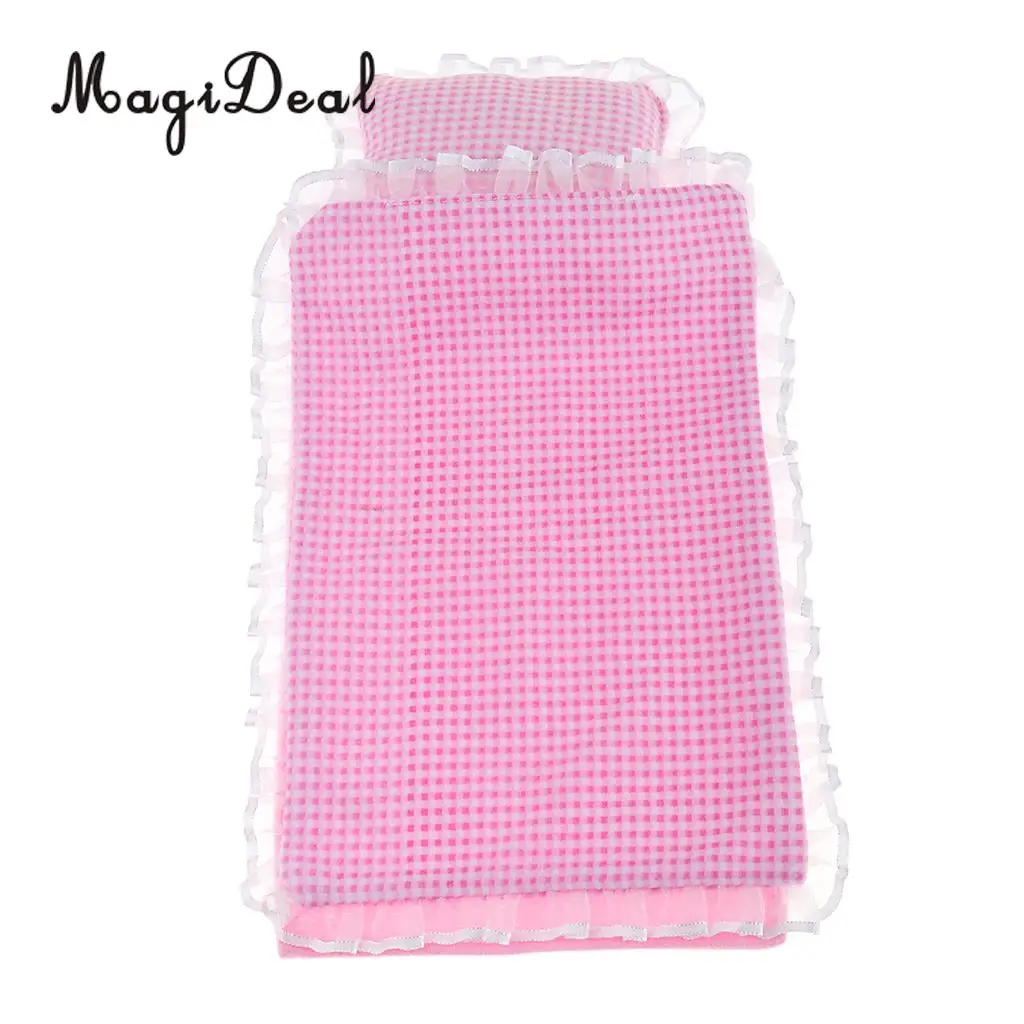 3pcs Lovely Pink Lace Plaid Bedding Set for 25cm Mellchan Dolls Bedroom Accessories