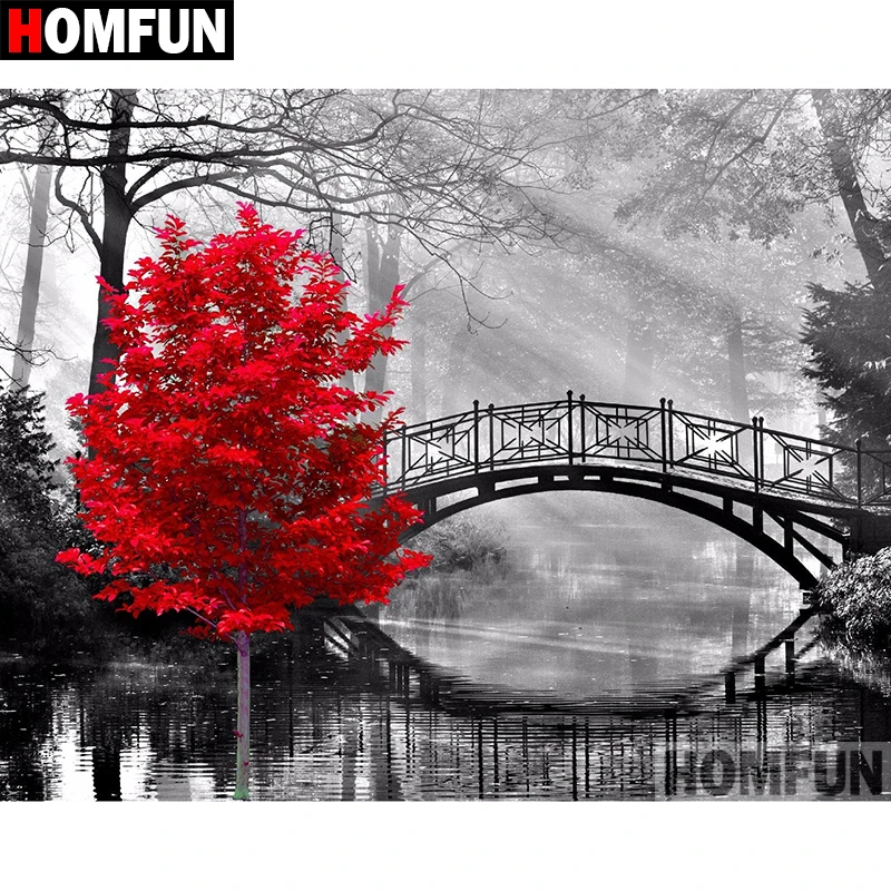 

HOMFUN 5D DIY Diamond Painting Full Square/Round Drill "Tree iron bridge" 3D Embroidery Cross Stitch gift Home Decor A00437