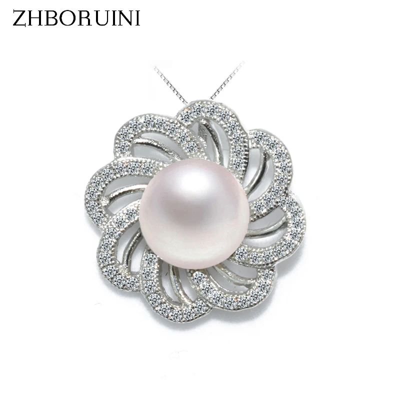 

ZHBORUINI 2019 New Pearl Necklace 925 Sterling Silver Jewelry For Women Natural Freshwater Pearl Jewelry Flower Pendant Gift