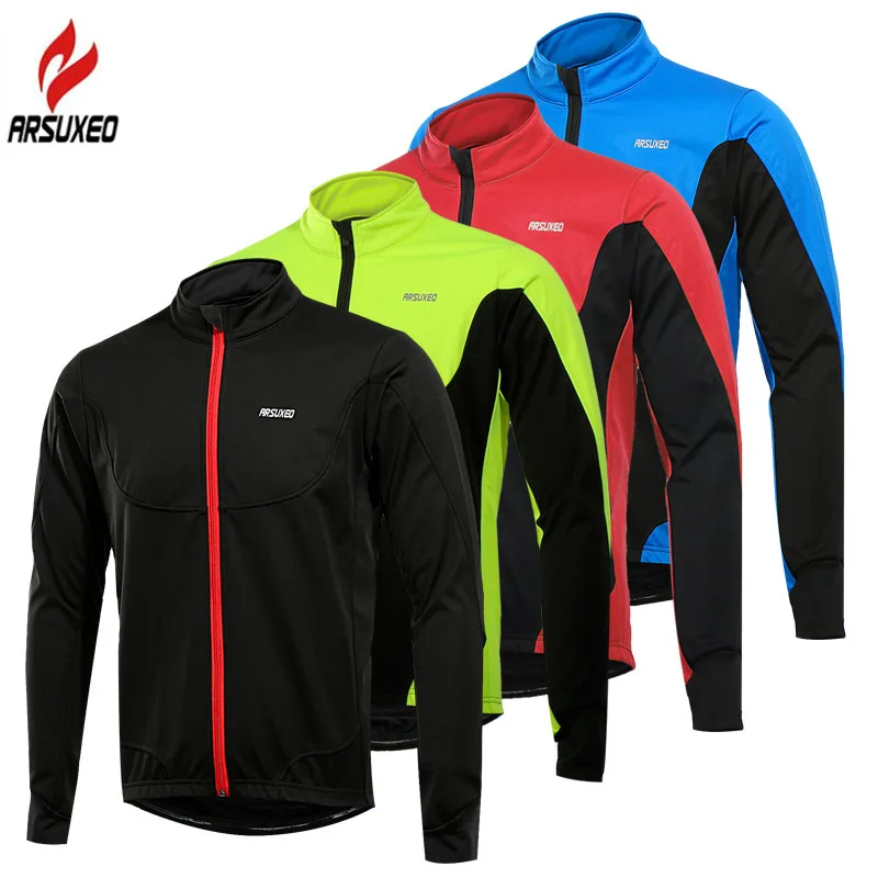 

ARSUXEO Men's Cycling Jacket Long Sleeve Waterproof Winter Bike Coat Warm Up Thermal Fleece Windproof Bicycle MTB Clothing