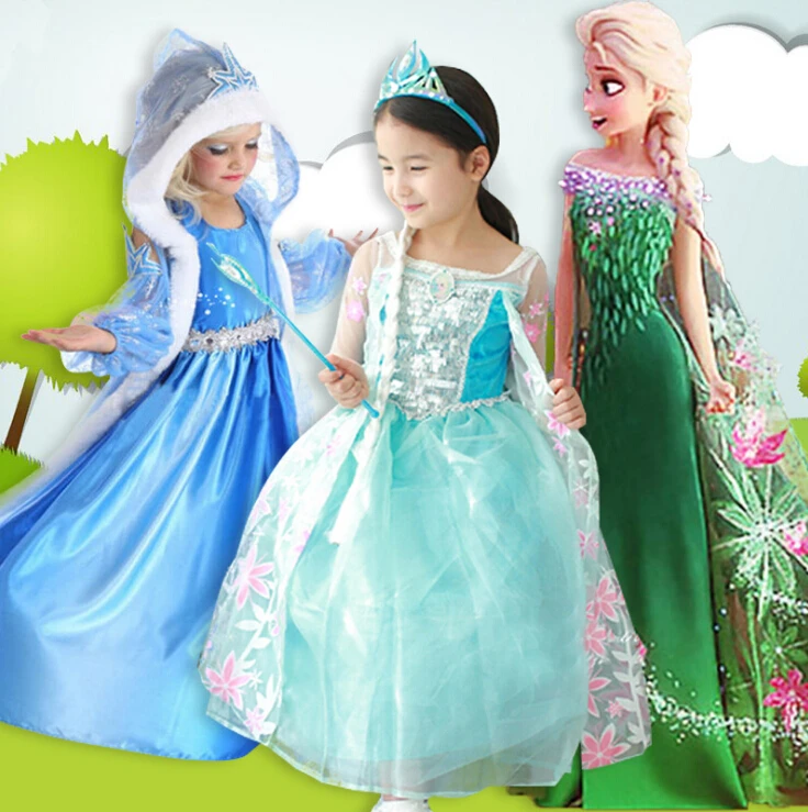 

Children Dress Girl Princess Dress Elsa Anna Dress Summer Long-Sleeve Diamond Dress Costume, Multi Designs, Size 110-150, LC04