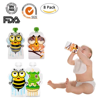 

New Set of 8/8 PCS BPA-Free Reusable Sealed Complementary Food Pouch Storage Bag Homemade Puree Pulp 148ml
