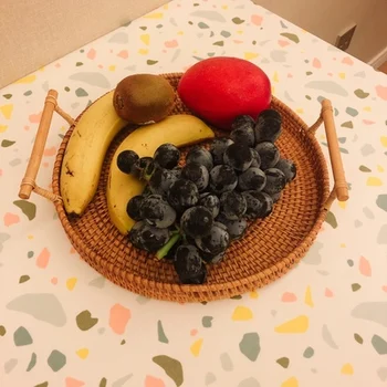 

Imported handmade rattan tray disc bread fruit snacks tea cup tea tray coffee table storage basket needle basket