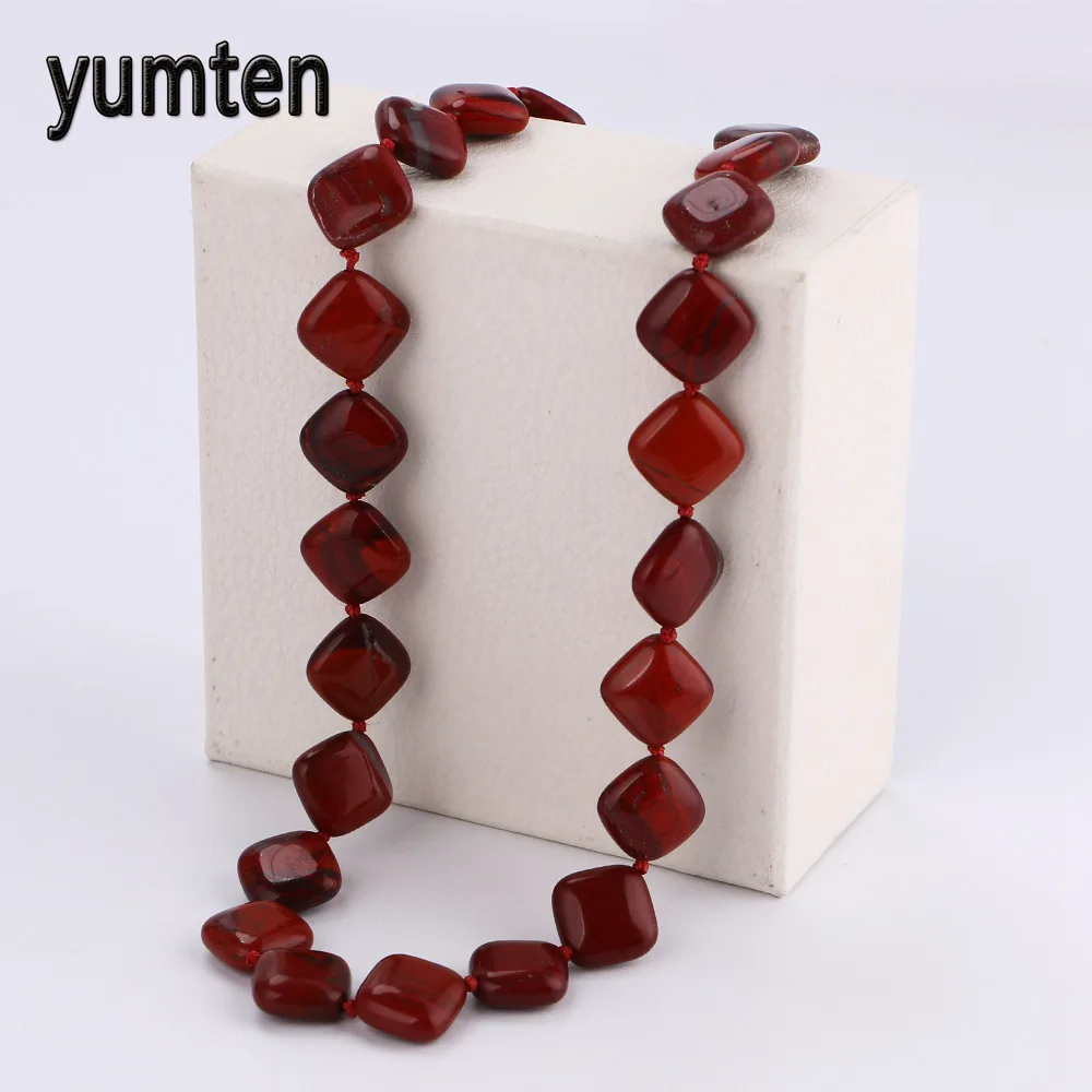 Yumten Red Jasper Reiki ожерелье чакры из натурального камня квадратное ювелирное изделие