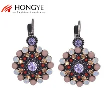 2018 Newest Vintage Romantic Purple Rhinestone Resin Beads Crystal Stud Earrings For Women Flower Trendy Chrismas