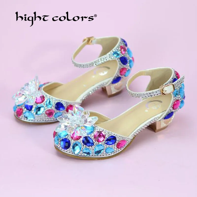 

18.5~22.5CM Fashion Cinderella Crystal Bright Diamond Shoes Girl Princess Single Shoes Girl Performance High Heels sandal Shoes