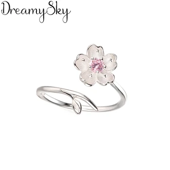 

Trendy Bohemian 925 Sterling Silver Pink Zirconia Flower Rings For Women Girls Gift Vintage Large Engagement Ring Anillos Anelli