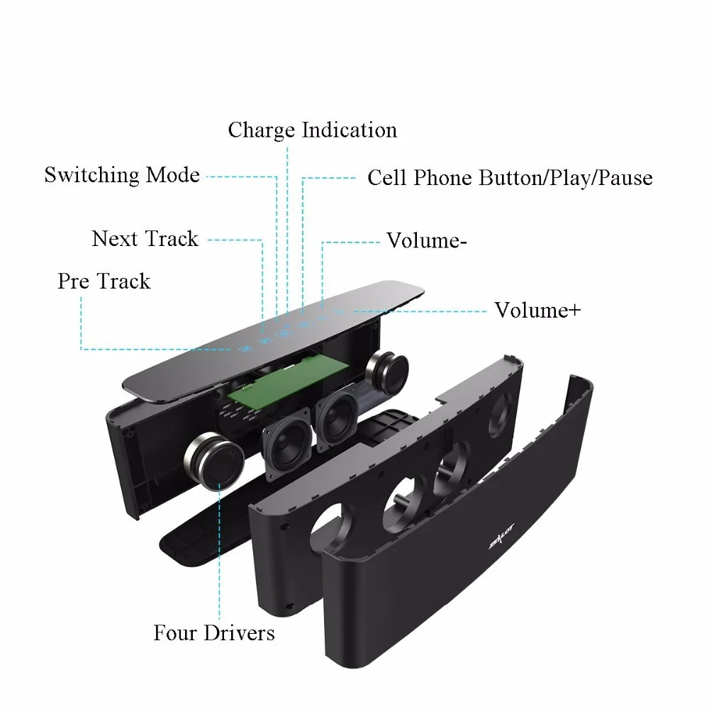 Zealot S12 Портативный беспроводной Bluetooth динамик 4 драйвера сенсорное управление наружная Колонка 12 Вт сабвуфер с микрофоном Поддержка TF карты AUX