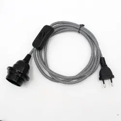 European Plug Power Cord with On/Off Switch and E27 Lamp Holder for Wall or Hanging Light Fixtures, 2m Length (Zebra strip)