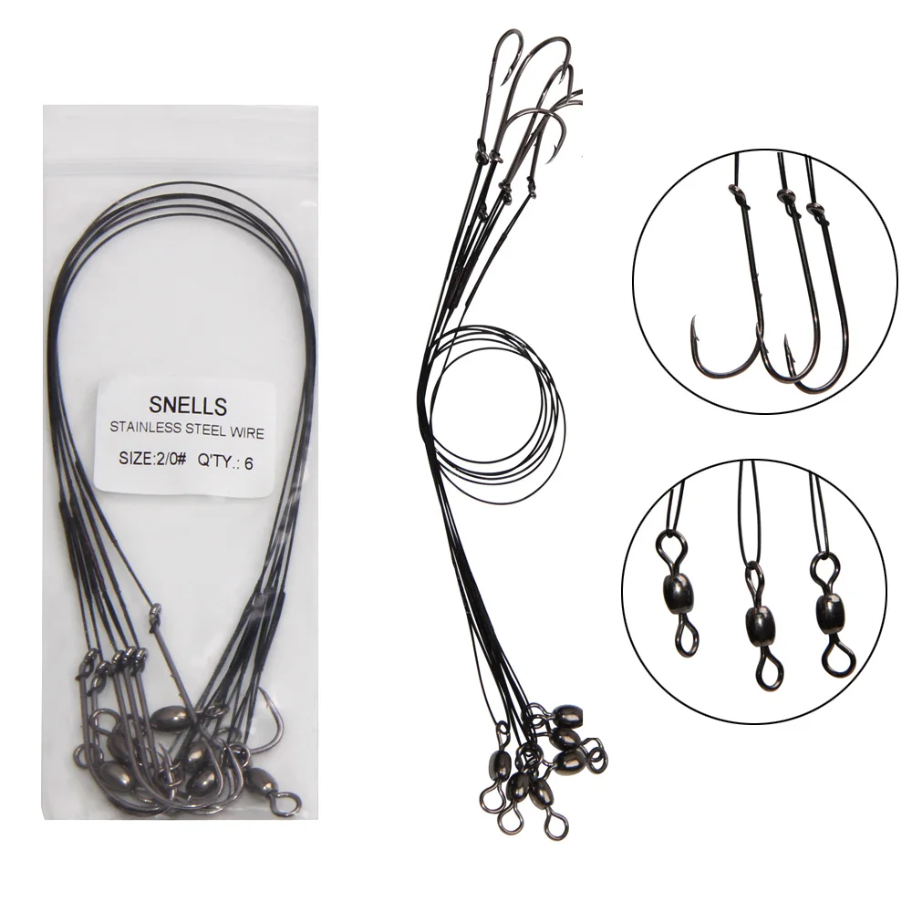 

6Pcs/Bag 25cm Stainless Steel Wire Fly Fishing Leash With Fishing Swivels And Hooks Fly Fishing Leader Size 1# 2# 1/0 2/0