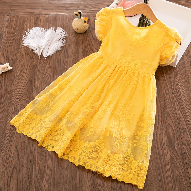 Платье для маленьких девочек детская одежда для девочек кружевные Детские платья для девочек, повседневная одежда, платье школьная одежда для детей возрастом от 3 до 8 лет Vestido Robe Fille - Цвет: YellowA