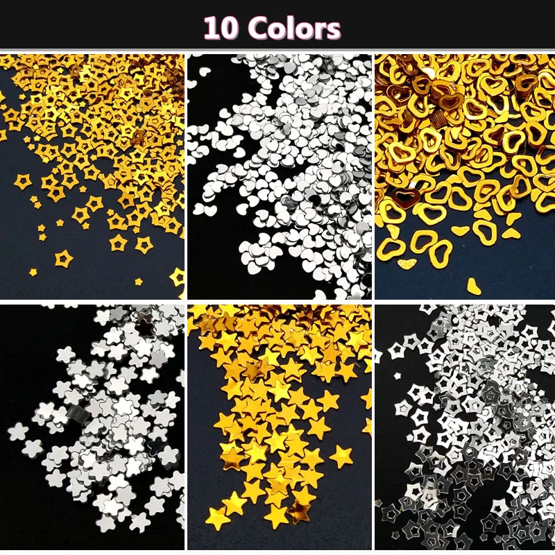 

Fashion Silver Shinning Nail Glitter Sequin Slice Star Heart Nails accessoires DIY Art Decorations 4G/pack