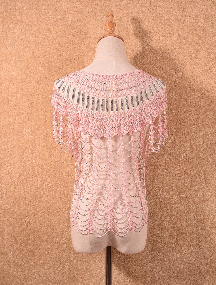 Женский свитер накидка с коротким рукавом и кружевом w309|crochet shrug|cardigan fashionfashion