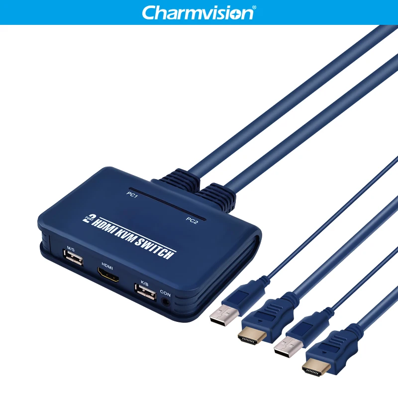 Charmvision HK21 2 порта PC hosts USB HDMI 4K KVM Switcher встроенный 1 5 м HD удлинитель Кнопка Hotkey
