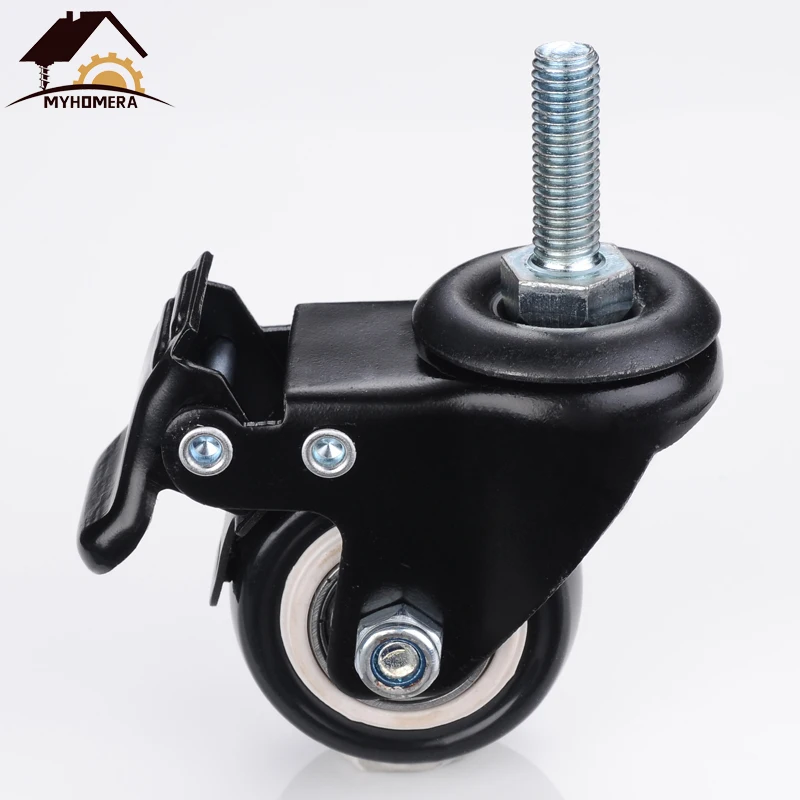 

Myhomera 4Pcs Furniture Caster 1.5 inch M8 Screw 40mm Dia Heavy Duty 180kg Swivel Castor Wheels Trolley Rubber Brake Protect