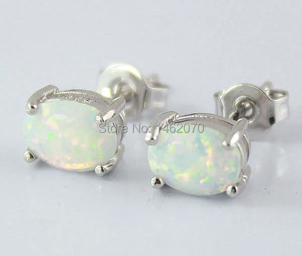 

HAIMIS Awesome Oval 5x7mm Created White Fire Opal Fashion Jewelry Stud Earrings For Womens OE6 Free Gift Box