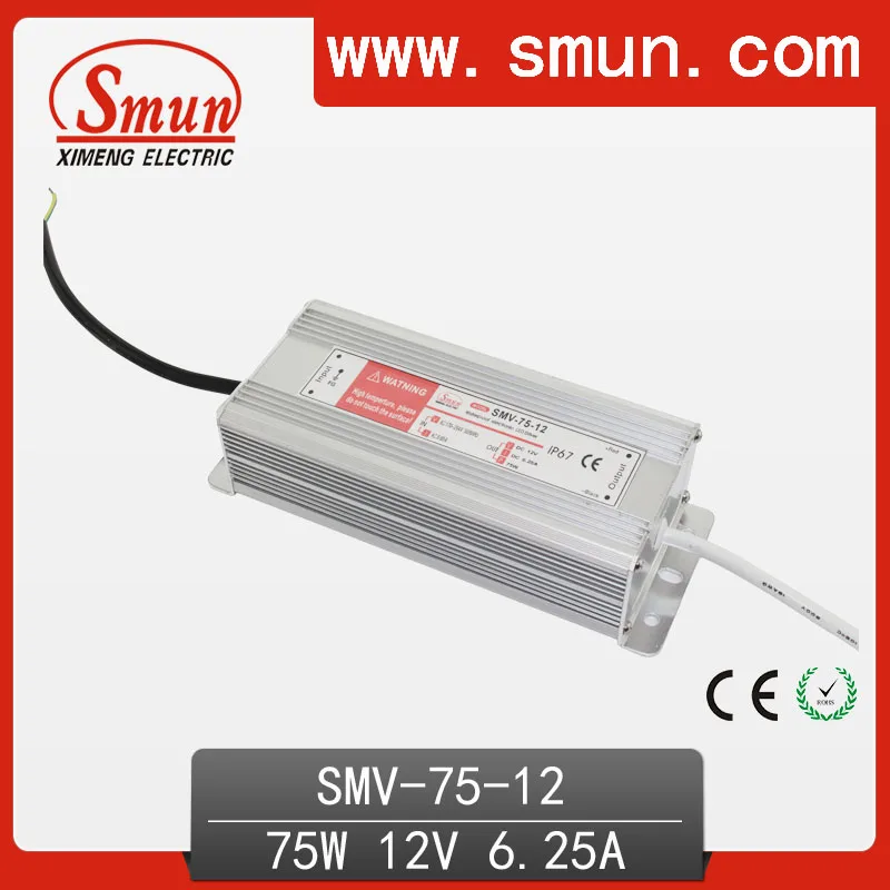 

75W 12V 6A Waterproof IP67 LED Driver Switching Power Supply for Led Strip Light with CE ROHS 1 Year Warranty SMV-75-12