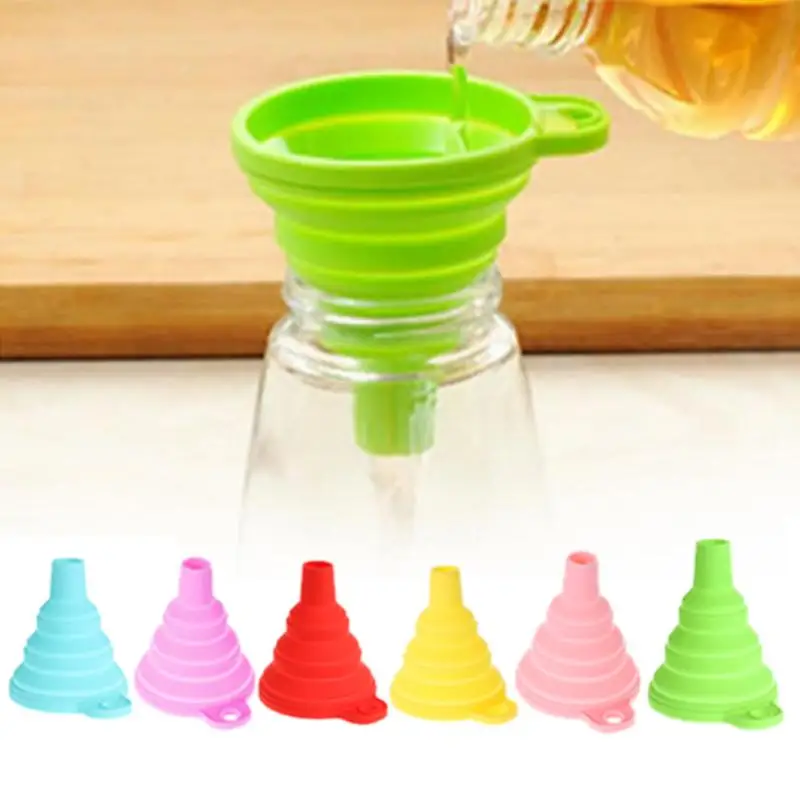 

Protable Mini Silicone Foldable Funnels Collapsible Style Funnel Hopper Kitchen Cozinha Cooking Tools Accessories Gadgets