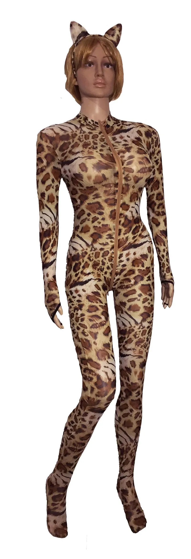 Сексуальный Прозрачный Непрозрачный длинный Леопардовый животный комбинезон с принтом кошка с ушками комбинезон боди кошка женщина ролевые игры костюм фетиш