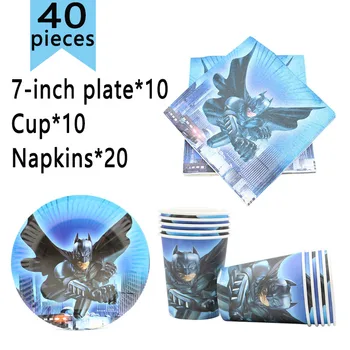 

40pcs Batman Birthday Party Decorations Disposable Tableware Paper Plates Cups Napkins Party Supplies Boys Baby Shower Favors