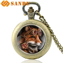 Антикварные кварцевые карманные часы в стиле стимпанк с лисой, винтажные бронзовые мужские и женские панк-ожерелья, антикварные ювелирные изделия