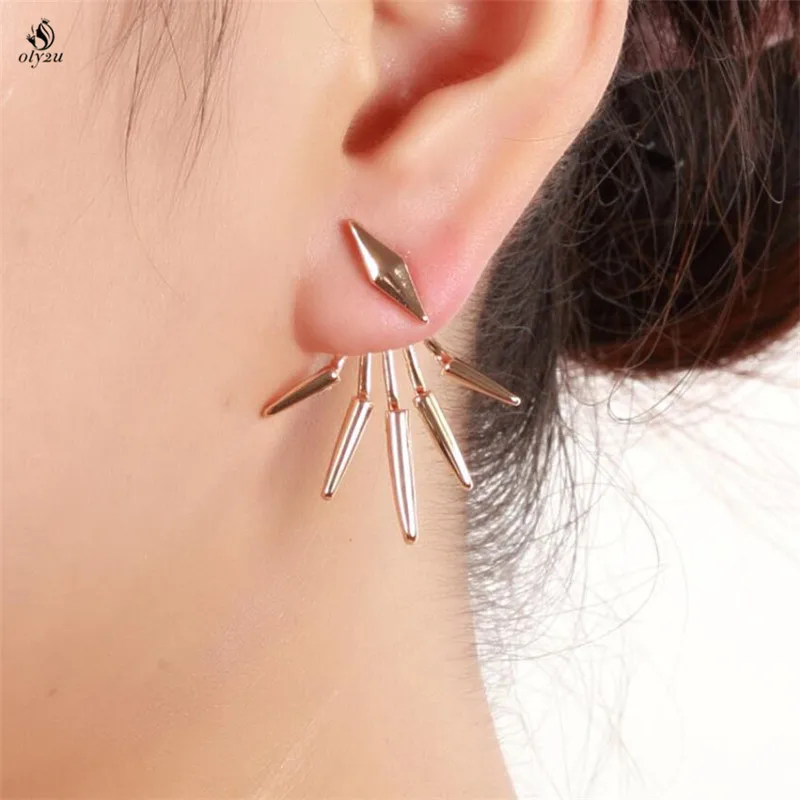 Ly2u Летний стиль нерегулярные спереди сзади Двухсторонние серьги для женщин модные серьги с ромбовидными ушками Сережки для пирсинга