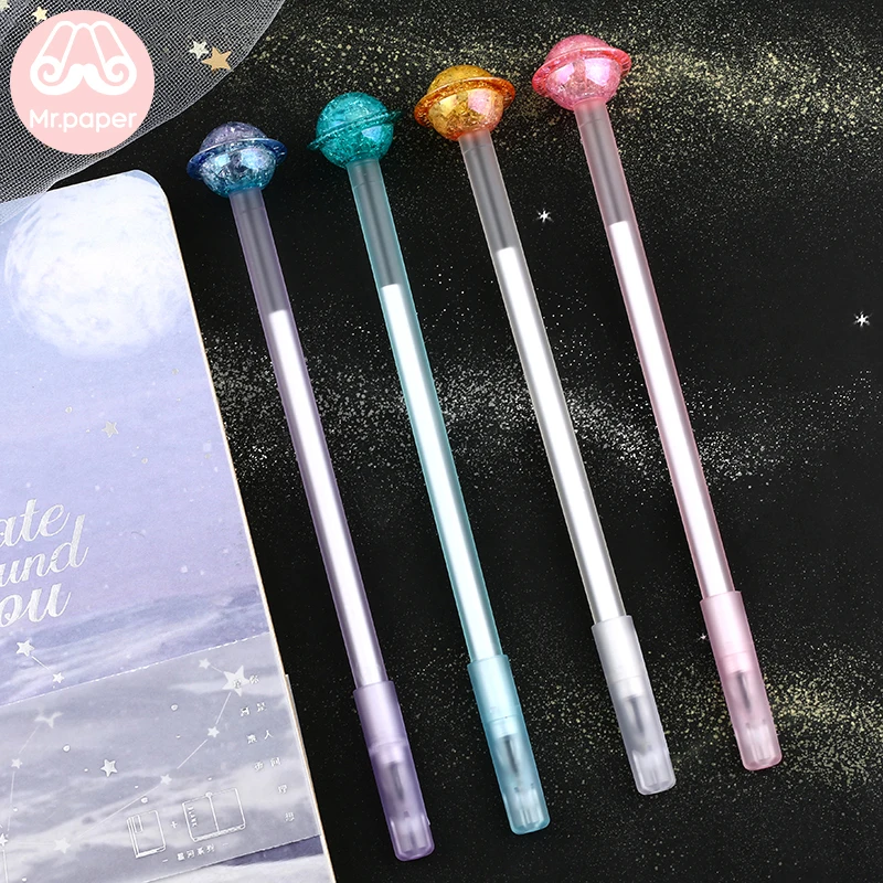 

Mr Paper 4 Colors Kawaii Whirl Planet Style Writing Gel Pens School Official Supply Student Study 0.5mm Size Black Ink Gel Pens