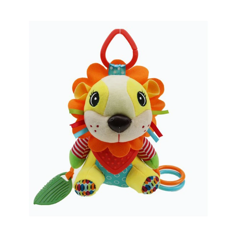 Infant Rattles Baby Toys Handbell Strollers For Doll Plush Toy For Newborns Cartoon Animals Squeaky Sound Toys Grasp Playing Toy - Цвет: Lion