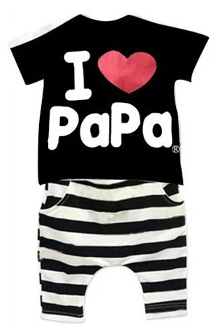 Розничная, коллекция года, комплекты летней детской одежды для мальчиков и девочек, футболка с короткими рукавами и надписью «I Love Papa and Mama»+ штаны, костюм, детский пижамный комплект - Цвет: black papa