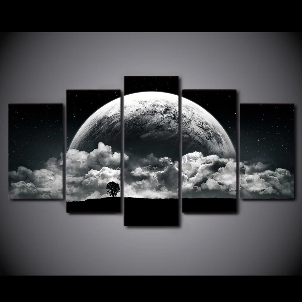 5 Piece Framed Hd Printed Night Clouds Planets Painting On Canvas Room Decor Art Print Picture Landscape Canvas Poster Printing Planet Paintings Paintings On Canvashd Prints Aliexpress
