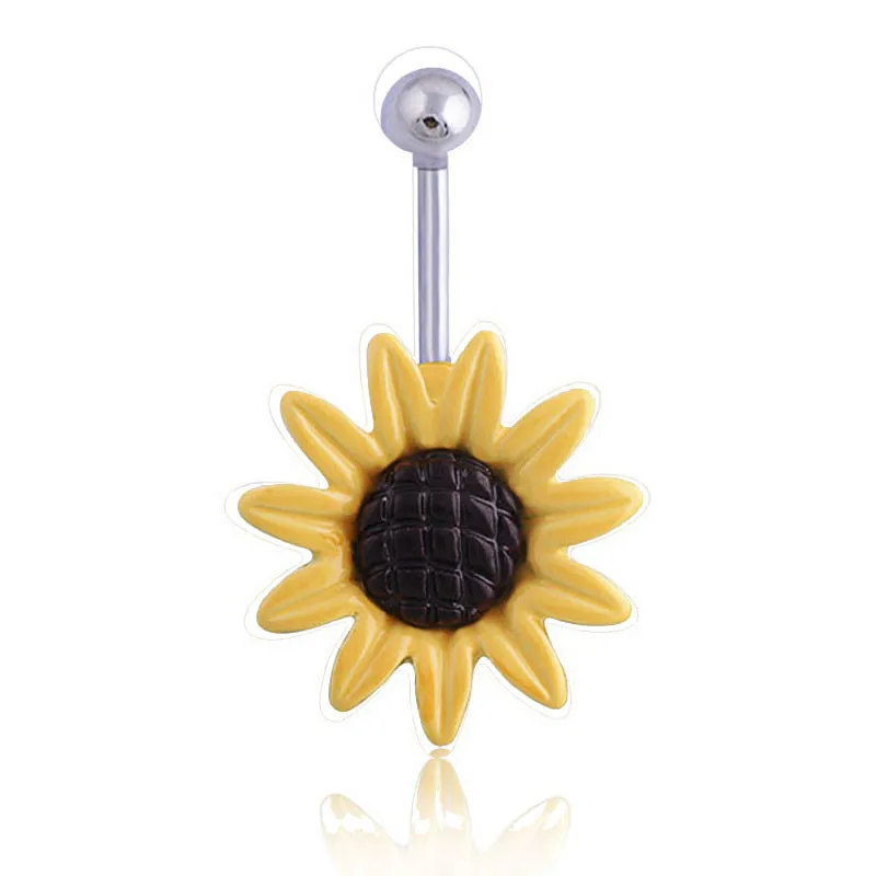 

#5001Sunflower Flower Surgical Steel Belly Button Ring Navel Piercing Body piercing ring New Arrival Freeshipping Hot Sales