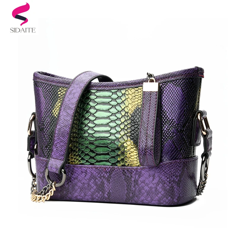 

Designer Snake Pattern Bucket Bag Chain Shoulder Strap Colorful Soft Leather Women Handbag Zipper Casual Shoulder Messenger Bag