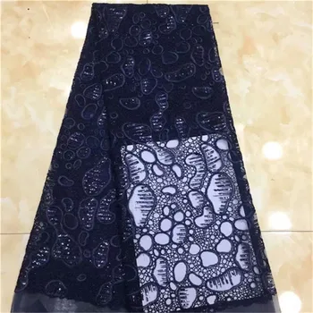 

2019 African high quality sequence French Nigerian sequins net tulle mesh Swiss lace fabric for dress 5yards/lot black