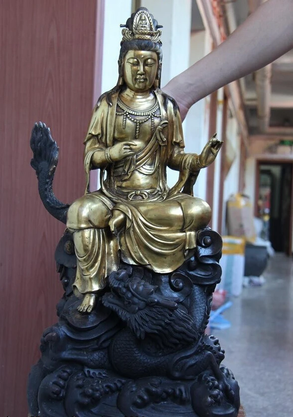 

USPS to USA S1002 26 Buddhism Bronze Copper Ride dragon Kwan-yin Guanyin Bodhisattva buddha Statue (B0328)