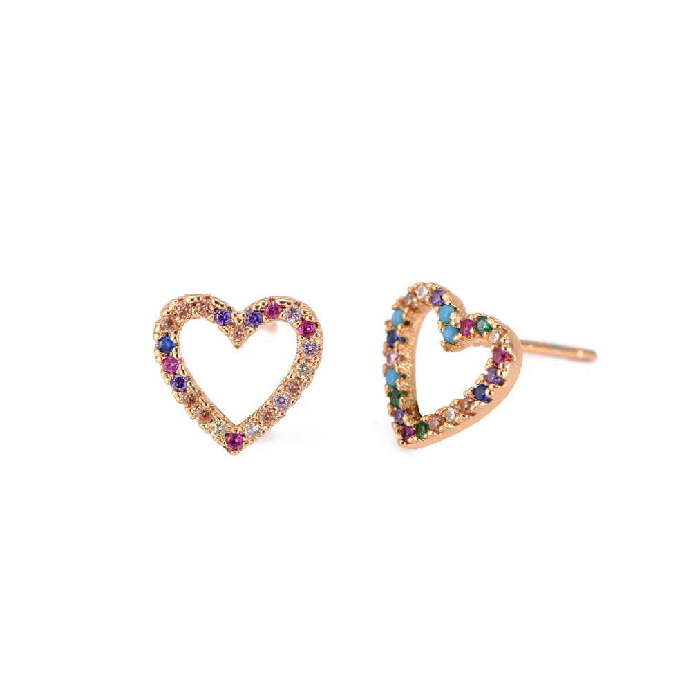 

Women's Korean version of the personality heart-shaped stud earrings colored rhinestones 2019 fashion dance party stud earrings