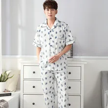 Топы с короткими рукавами+ длинные штаны, пижамы, мужские хлопковые пижамы, Мужские пижамные комплекты с принтом, Мягкая вязаная Пижама, Большие Размеры M-4XL