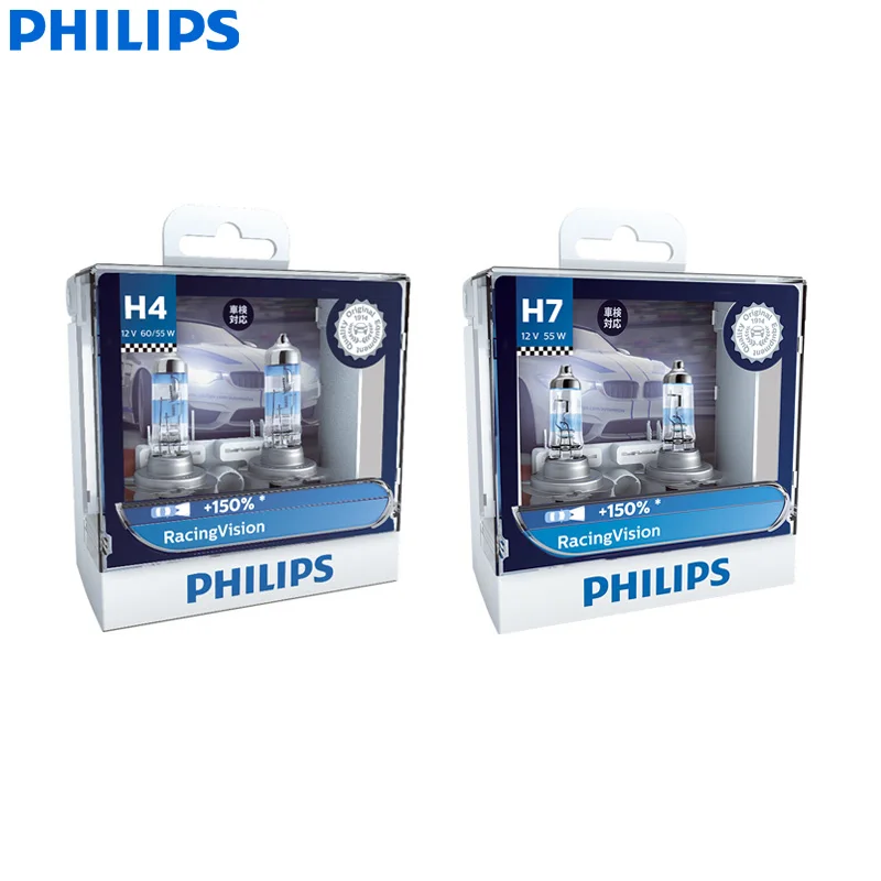 

Philips Racing Vision H4 H7 9003 HB2 12V +150% Brighter Light Auto Halogen Head Light HL Beam ECE Car Lamps (Twin Pack)