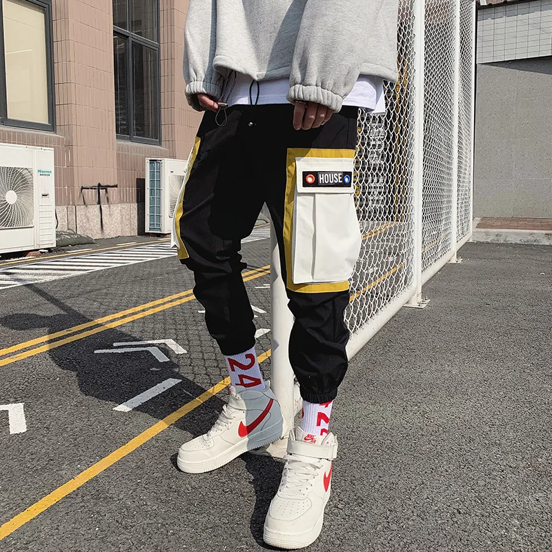Летние брюки карго для мужчин с карманами уличная одежда в стиле пэчворк розовые
