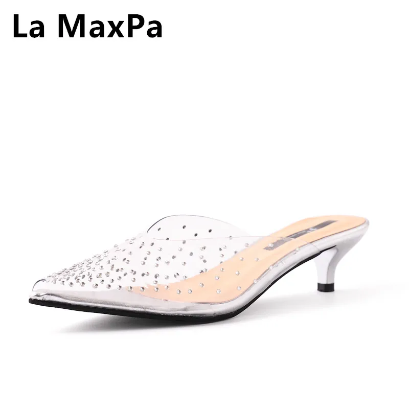 

Spring Summer New Women Shoes Fashion Casual Party Comfortable Transparent Crystal Slippers Thin Heels Medium Heels Shoes