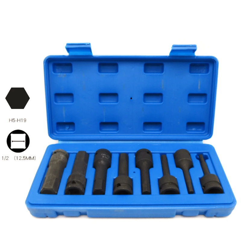 

8pcs 1/2" Impact spline Socket Bit Set Cr-Mo H5-H19 Air Impact Screwdriver Bits