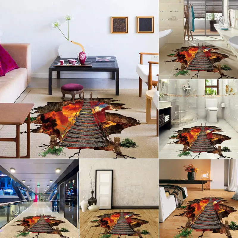 JX-LCLYL 3D Vinyl Removable Bridge Floor Wall Sticker Mural Decals Living Home Decor