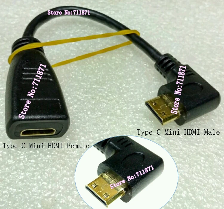 Gold plated pure copper 15cm Short Male Female Mini HDMI Cable Line Right Angle Type C Mini HDMI