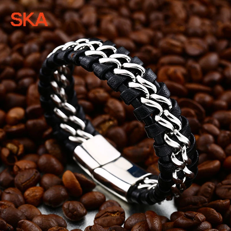 Ска браслет pulseira &amp браслеты ювелирные изделия для мужчин кожаный титана стали